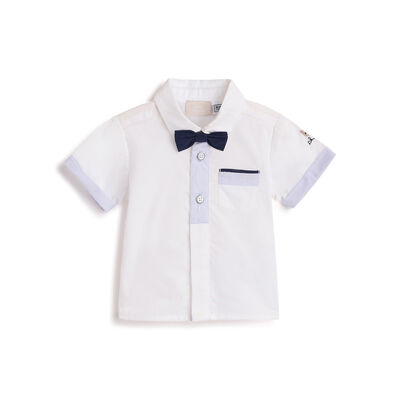 Boys White Solid Short Sleeve Shirt
